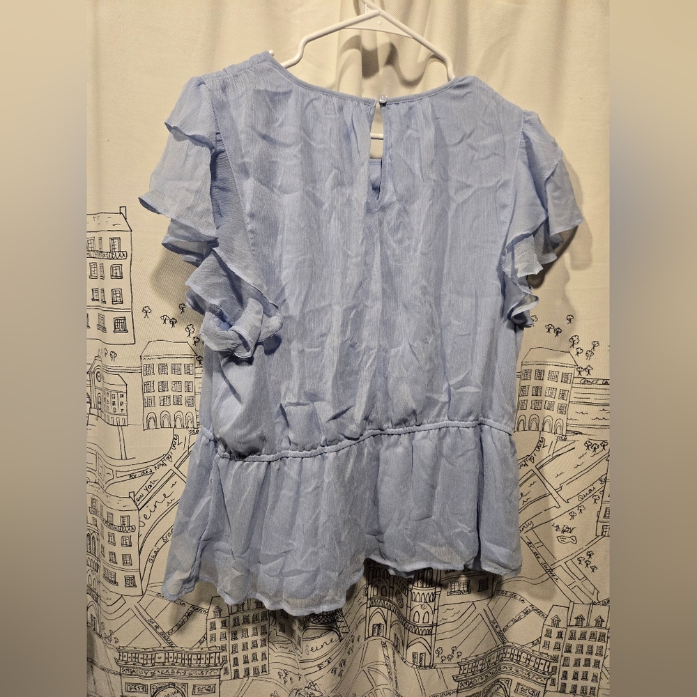 NWOT Women's Vera Wang Blue Ruffle Sleeve Blouse Size Extra Large - Picture 13 of 14